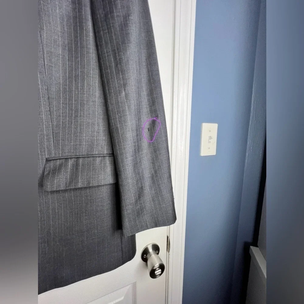 Arnold Brant Saks 44R Wool Cashmere Gray Blue Stripe Sports Coat Jacket 44 R